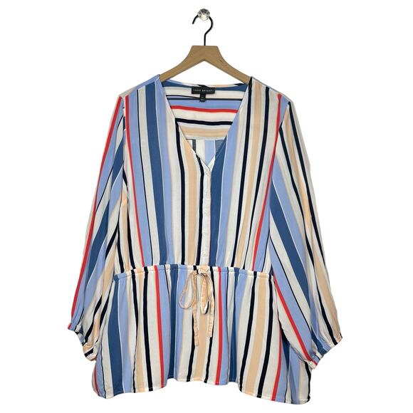 Lane Bryant Peplum Top Plus Size 24 Multicolor Striped Split Neck Drawstring - Picture 1 of 9
